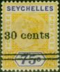 Collectible Postage Stamp Seychelles 1902 30c on 75c Yellow & Violet SG42a 'Narrow 0 in 30' Fine VLMM