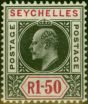 Old Postage Stamp Seychelles 1903 1R50 Black & Carmine SG55 Fine LMM (2)
