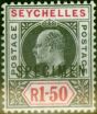 Rare Postage Stamp from Seychelles 1903 1R50 Black & Carmine Specimen SG55s V.F & Fresh Lightly Mtd Mint