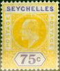 Rare Postage Stamp from Seychelles 1906 75c Yellow & Violet SG68 Fine & Fresh Lightly Mtd Mint