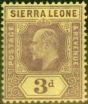 Old Postage Stamp from Sierra Leone 1909 3d Purple-Yellow SG104 Fine Very Lightly Mtd Mint