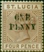 Valuable Postage Stamp from St Lucia 1891 1d on 4d Brown SG55a Surch Double Fine Mtd Mint