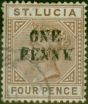 Old Postage Stamp St Lucia 1891 1d on 4d Brown SG55eVar Top Left Triangle Detached with Opt Double Good Used
