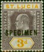 Old Postage Stamp St Lucia 1902 3d Dull Purple & Yellow Specimen SG61s Fine LMM