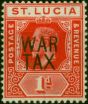 Old Postage Stamp St Lucia 1916 1d Scarlet SG89 Fine VLMM