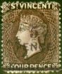Old Postage Stamp from St Vincent 1892 5d on 4d Chocolate SG59 Fine Used