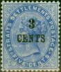 Rare Postage Stamp Straits Settlements 1885 3c on 5c Blue SG82 Good MM