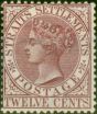 Old Postage Stamp Straits Settlements 1894 12c Claret SG102 Fine MM