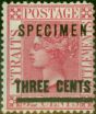 Rare Postage Stamp Straits Settlements 1894 3c on 32c Carmine-Rose Specimen SG94s Fine LMM