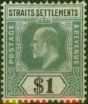 Straits Settlements 1902 $1 Dull Green & Black SG119 Good MM  King Edward VII (1902-1910) Collectible Stamps