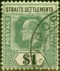 Rare Postage Stamp from Straits Settlements 1905 $1 Dull Green & Black SG136 Very Fine Used