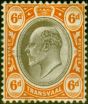 Rare Postage Stamp from Transvaal 1905 6d Black & Orange SG266 Fine Mtd Mint