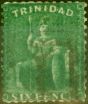 Rare Postage Stamp from Trinidad 1862 6d Deep Green SG62 P.12 Thick Paper Fine Used