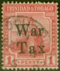 Rare Postage Stamp from Trinidad 1918 1d Scarlet SG189 `Taxed Spaced` Fine Used (9)