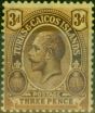 Old Postage Stamp Turks & Caicos Islands 1913 3d on Lemon SG133a Fine MM