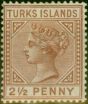 Collectible Postage Stamp Turks Islands 1882 2 1/2d Red-Brown SG56 Fine MM