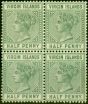 Old Postage Stamp from Virgin Islands 1883 1/2d Dull Green SG27 Fine MNH Block of 4