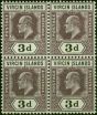 Rare Postage Stamp Virgin Islands 1904 3d Dull Purple & Black SG58 Fine LMM & MNH Block of 4