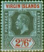 Old Postage Stamp from Virgin Islands 1913 2s6d Black & Red-Blue SG76 Fine Mint Never Hinged