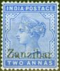 Old Postage Stamp from Zanzibar 1895 2a Blue SG7 V.F & Fresh Lightly Mtd Mint