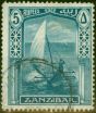 Old Postage Stamp from Zanzibar 1913 5R Steel-Blue SG259 Fine Used