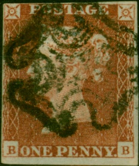 Old Postage Stamp GB 1841 1d Red-Brown SG8 Pl 37 (B-B) Fine Used Black MX
