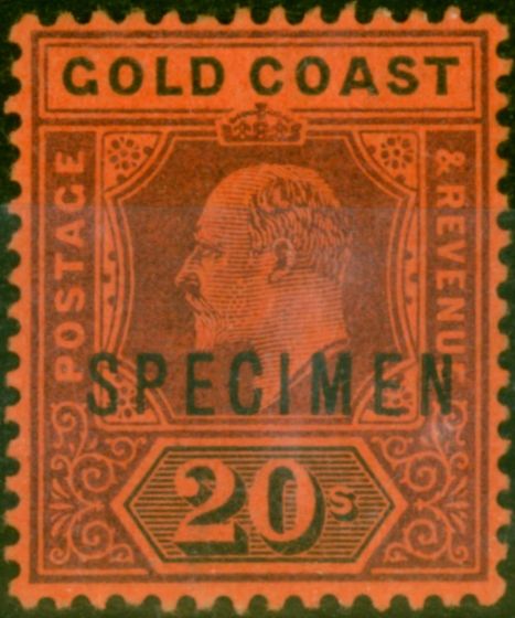 Rare Postage Stamp Gold Coast 1902 20s Purple & Black-Red Specimen SG48s Fine & Fresh MM