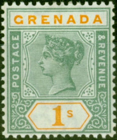 Old Postage Stamp from Grenada 1895 1s Green & Orange SG55 V.F & Fresh Very Lightly Mtd Mint