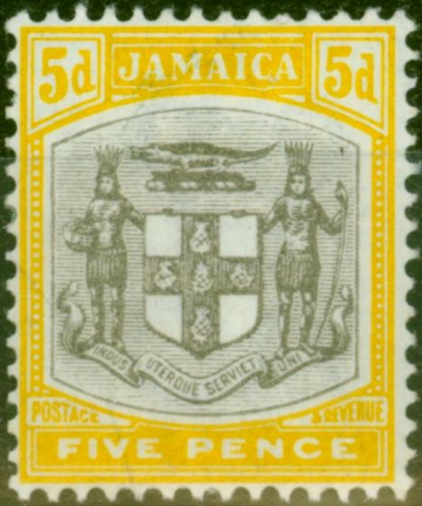 Rare Postage Stamp from Jamaica 1904 5d Grey & Yellow SG36 V.F Very Lightly Mtd Mint