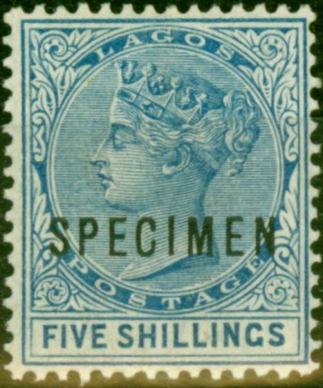 Valuable Postage Stamp from Lagos 1886 5s Blue Specimen SG28s Fine & Fresh Lightly Mtd Mint