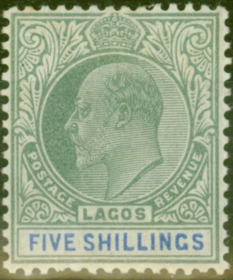 Old Postage Stamp from Lagos 1904 5s Green & Blue SG52 Fine Lightly Mtd Mint