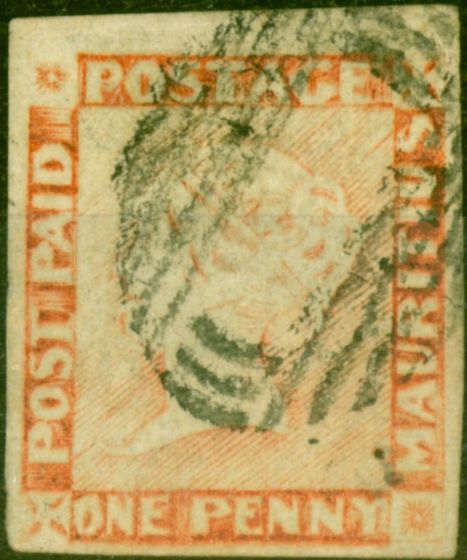 Collectible Postage Stamp from Mauritius 1857 1d Red Grey SG16 Worn Impression Fine Used Example 4 Good Neat Margins