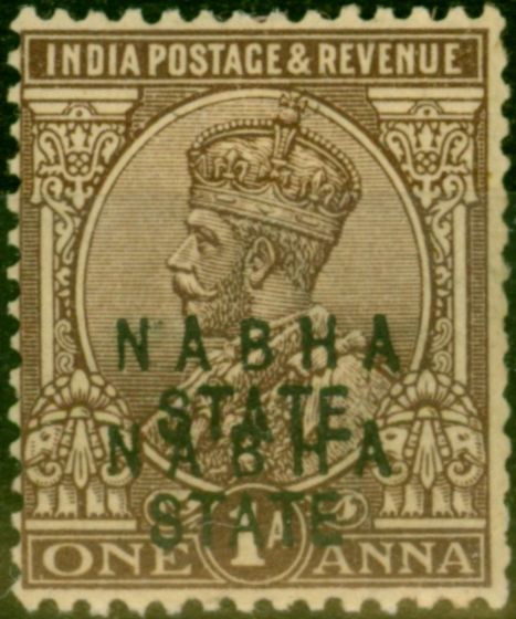 Rare Postage Stamp from Nabha 1924 1a Chocolate SG59var Opt Double Clandestine Good Mtd Mint