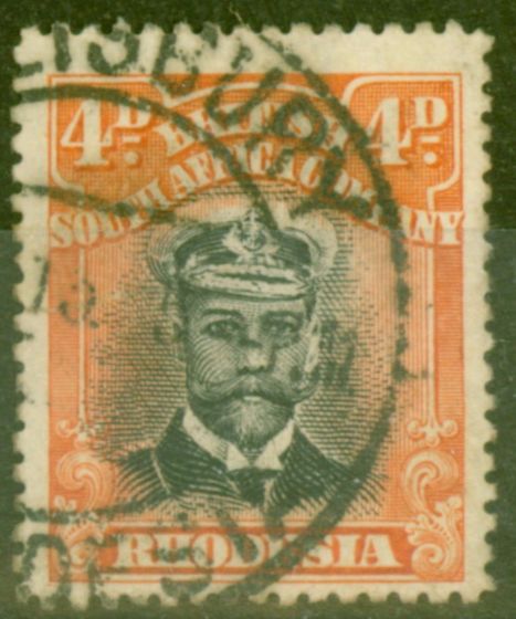 Rare Postage Stamp from Rhodesia 1913 4d Black & Orange-Red SG216 Die I P.15 Good Used