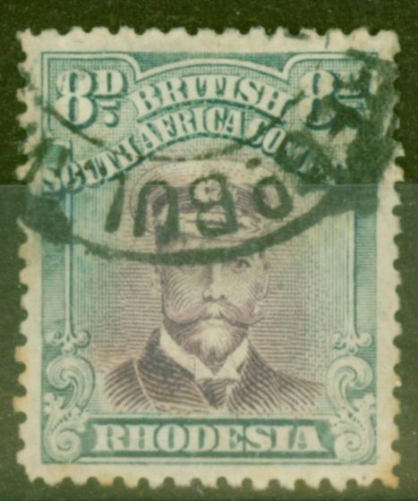 Old Postage Stamp from Rhodesia 1919 8d Mauve & Dull Blue-Green SG268 Die III P.14 Good Used