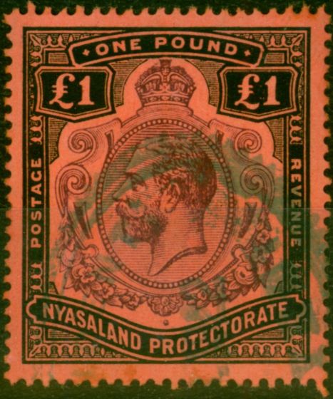 Rare Postage Stamp Nyasaland 1913 £1 Purple & Black-Red SG98 Good Used