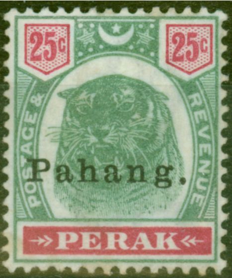 Rare Postage Stamp from Pahang 1898 25c Green & Carmine SG20 Fine Unused