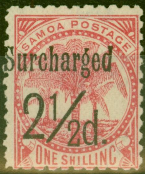 Old Postage Stamp from Samoa 1898 2 1/2d on 1s Dull Rose-Carmine SG86 Fine Mtd Mint (8)