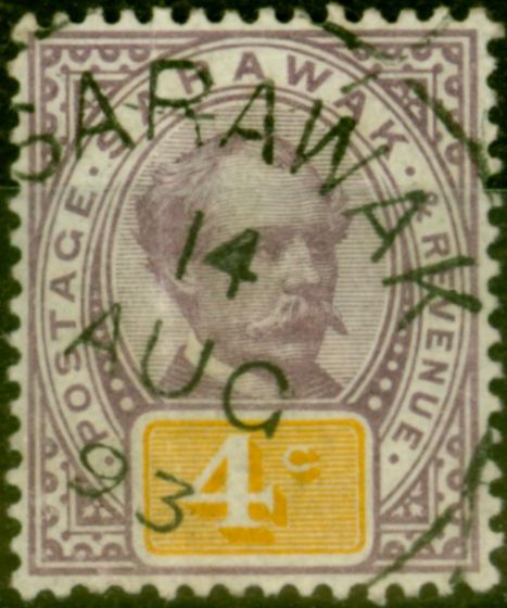 Old Postage Stamp from Sarawak 1888 4c Purple & Yellow SG11 Fine Used (2)