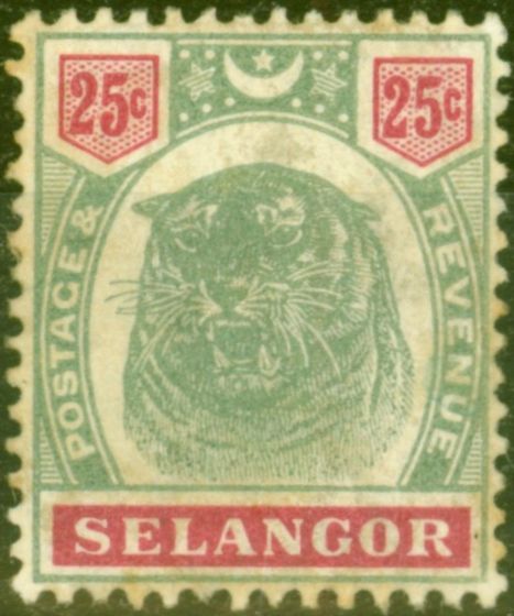 Valuable Postage Stamp from Selangor 1896 25c Green & Carmine SG58 Good Lightly Mtd Mint