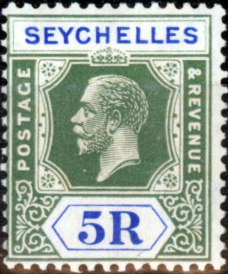Collectible Postage Stamp from Seychelles 1921 5R Yellow-Green & Blue SG123 Fine Very Lightly Mtd Mint