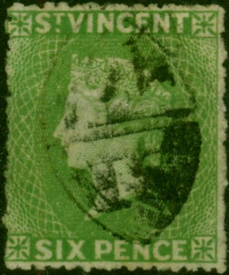 St Vincent 1878 6d Light Yellow-Green SG26a Wmk Upright P.15 Fine Used  Queen Victoria (1840-1901) Rare Stamps