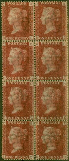 Valuable Postage Stamp GB 1864 1d Rose-Red SG43-44 Pl 164 Fine MM & MNH Block of 8 (B-C, E-D)