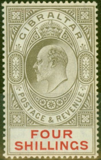 Valuable Postage Stamp from Gibraltar 1910 4s Black & Carmine SG73 Fine Very Lightly Mtd Mint