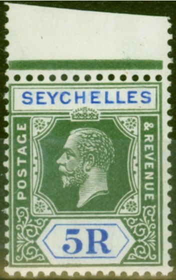 Collectible Postage Stamp from Seychelles 1921 5R Yellow-Green & Blue SG123 V.F MNH