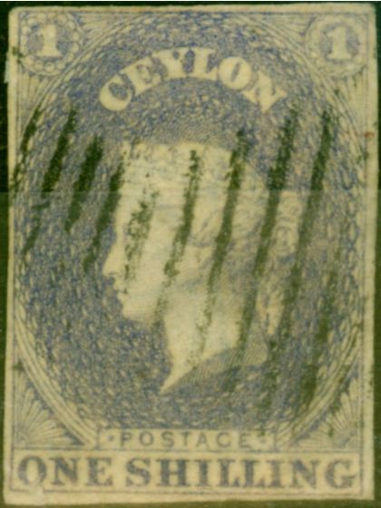 Old Postage Stamp from Ceylon 1857 1s Slate-Violet SG10 Fine Used (2)