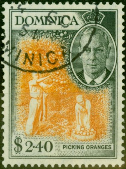 Rare Postage Stamp from Dominica 1951 $2.40 Orange & Black SG134 V.F.U