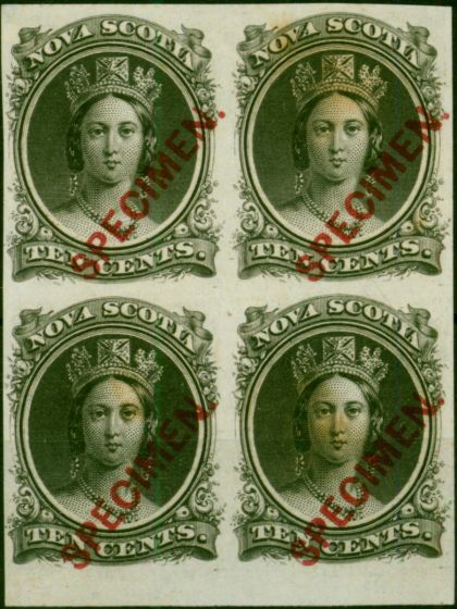 Nova Scotia 1860 10c Black Plate Proof Unitrade 12TCiii Fine Block of 4 . Queen Victoria (1840-1901) Mint Stamps