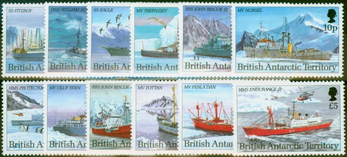 Old Postage Stamp B.A.T 1993 Antarctic Ships Set of 12 SG218-229 V.F MNH