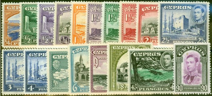 Collectible Postage Stamp Cyprus 1938-51 Set of 18 to 90pi SG151-162 Fine MM